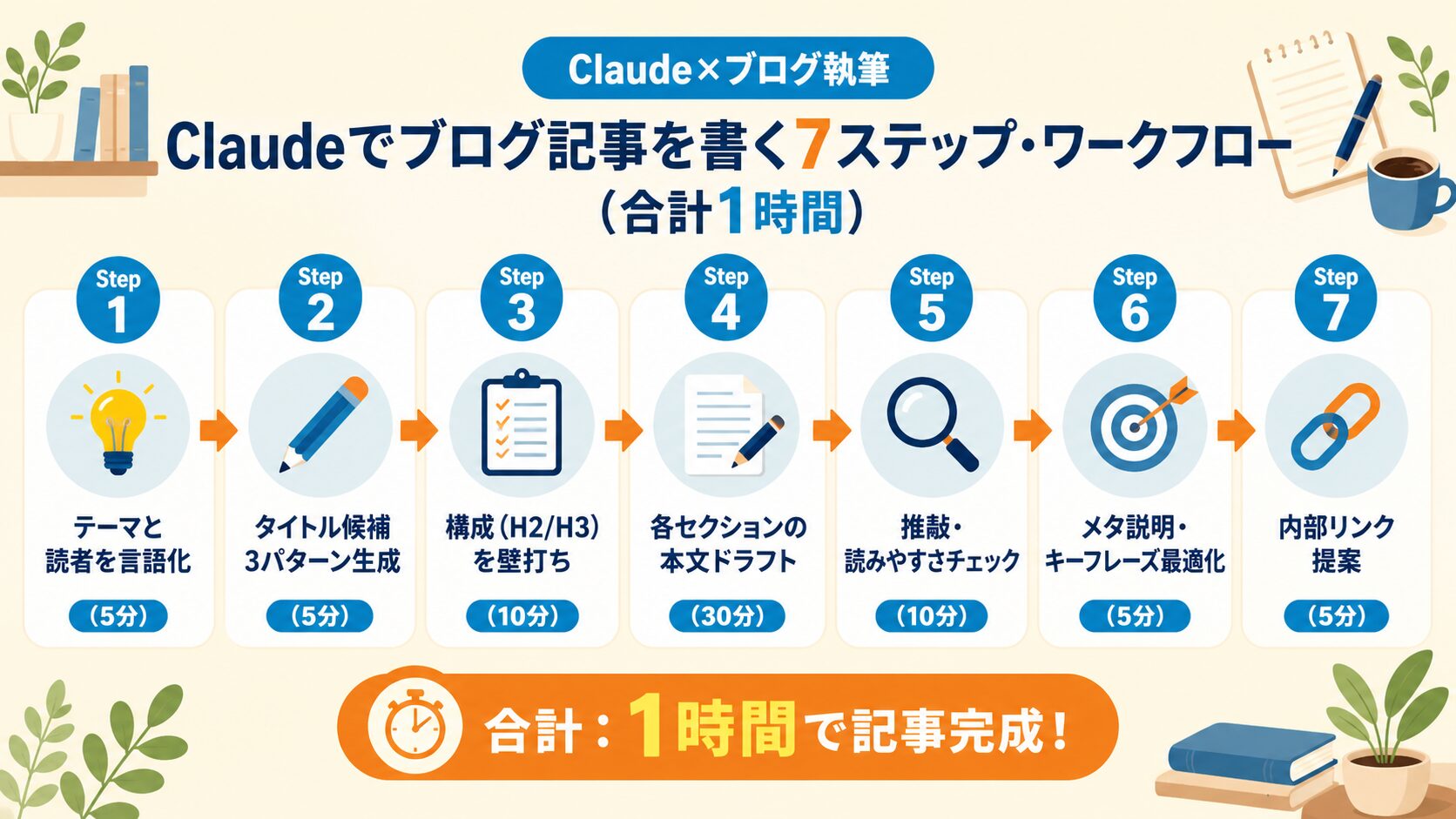 Claudeでブログ記事を書く7ステップ・ワークフロー（合計1時間）