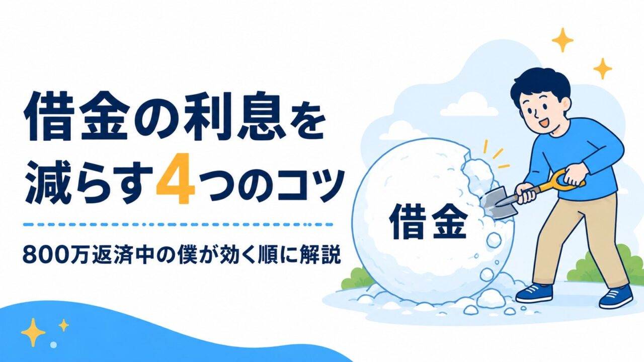 借金の利息を減らす4つのコツ。雪だるま式の借金を削るイメージのアイキャッチ