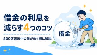 借金の利息を減らす4つのコツ。雪だるま式の借金を削るイメージのアイキャッチ