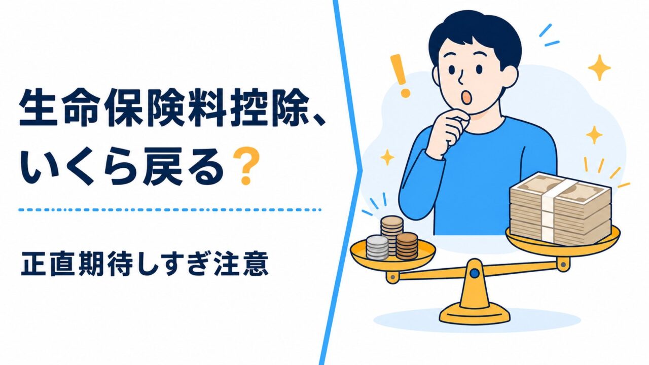 生命保険料控除はいくら戻る?正直期待しすぎ注意の記事アイキャッチ。天秤で硬貨と札束を比較